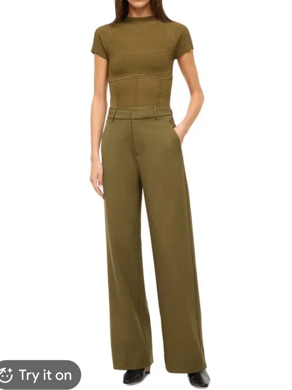 STAUD prince pant in Sargent Olive Green Wide-Leg Trousers